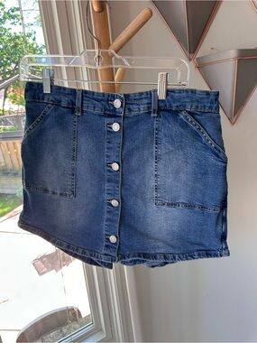 VINTAGE Y2K Suzy Shier Denim Jean Button-Front Mini Skort Shorts Skirt Blue Sz L